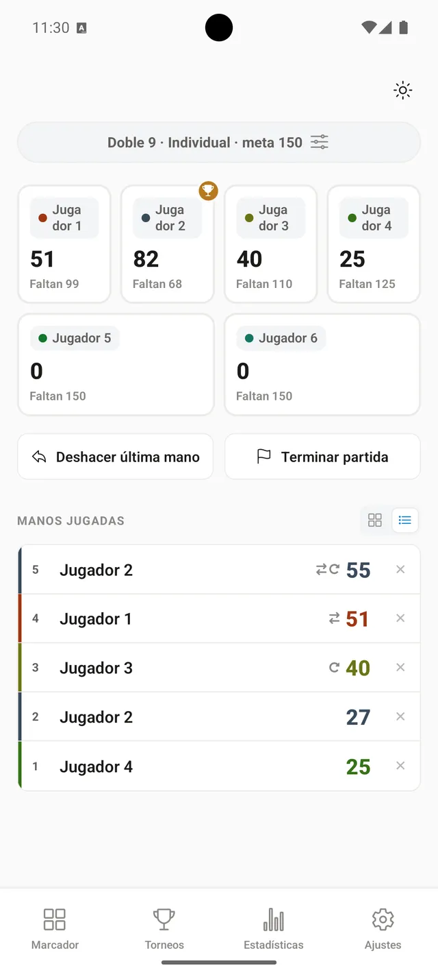6 jugadores · Doble 9